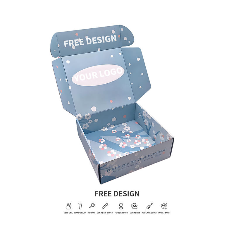 Blå bakgrund kronblad korrugerade kosmetiska förpackningslådor